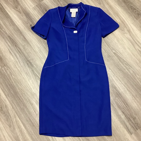 Vintage Colbalt Blue Size 6 Top Stitch Dress - Picture 2 of 8